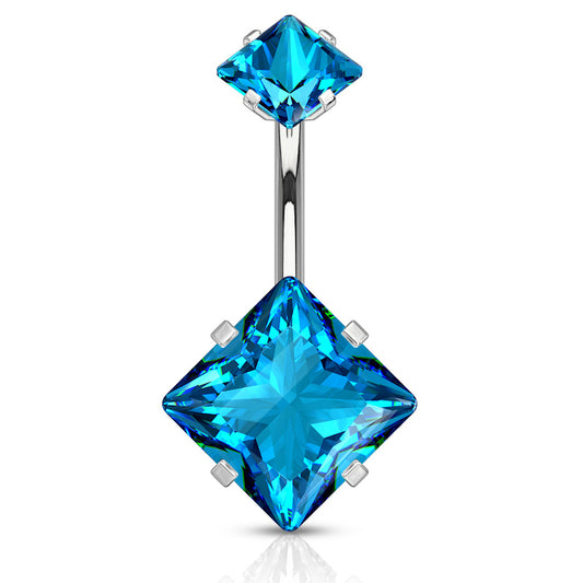 Internally Threaded Square Prong Set Belly Bar - Fixed (non-dangle) Belly Bar. Navel Rings Australia.