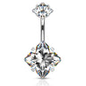 Internally Threaded Square Prong Set Belly Bar - Fixed (non-dangle) Belly Bar. Navel Rings Australia.