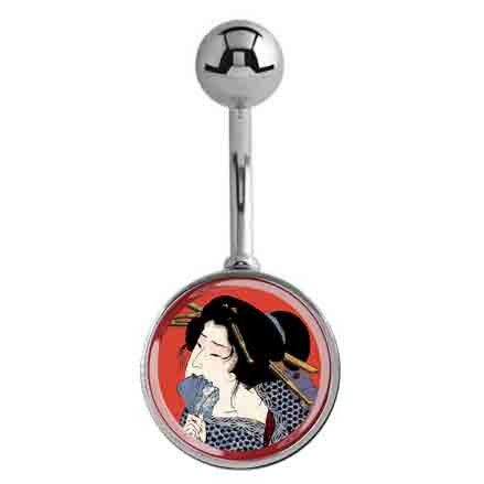 Josei Japanese Art Print Belly Ring - Basic Curved Barbell. Navel Rings Australia.