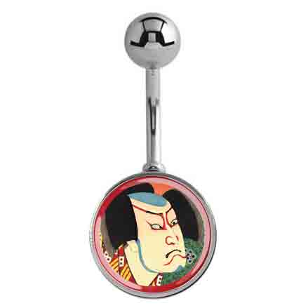 Dansei Japanese Art Print Belly Ring - Basic Curved Barbell. Navel Rings Australia.