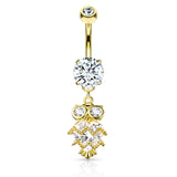 Glittering Midnight Owl Belly Bar with Gold Plating - Dangling Belly Ring. Navel Rings Australia.