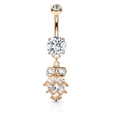 Glittering Midnight Owl Belly Bar with Rose Gold Plating - Dangling Belly Ring. Navel Rings Australia.