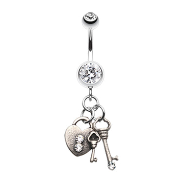 Long Dangling Pandora's Box Key Charm Belly Button Ring