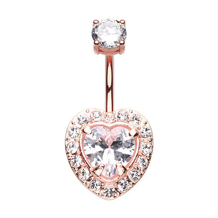 Rose Gold Florence Heart Belly Ring - Fixed (non-dangle) Belly Bar. Navel Rings Australia.