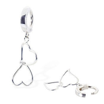 TummyToys® Silver Double Heart Charm - TummyToys® Patented Clasp. Navel Rings Australia.