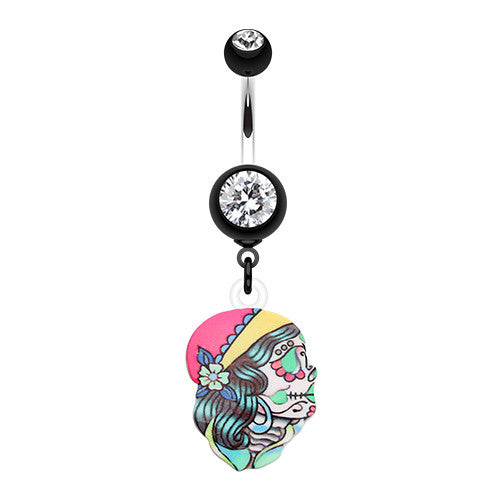 Dia De Los Muertos Belly Ring - Dangling Belly Ring. Navel Rings Australia.