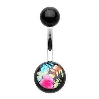 Hawaiian Luau Acrylic Belly Bar - Basic Curved Barbell. Navel Rings Australia.
