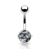 Natural Snowflake Obsidian Belly Ring - Basic Curved Barbell. Navel Rings Australia.