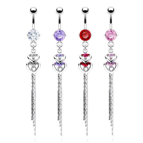 L'amour Duo Heart Chain Belly Dangle - Dangling Belly Ring. Navel Rings Australia.