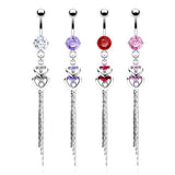 L'amour Duo Heart Chain Belly Dangle - Dangling Belly Ring. Navel Rings Australia.
