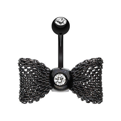 Metallic Mesh Bow Belly Rings - Fixed (non-dangle) Belly Bar. Navel Rings Australia.