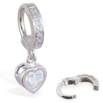 TummyToys® Paved Silver Heart Bezel Set - TummyToys® Patented Clasp. Navel Rings Australia.