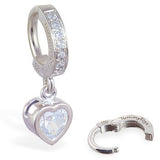 TummyToys® Paved Silver Heart Bezel Set - TummyToys® Patented Clasp. Navel Rings Australia.