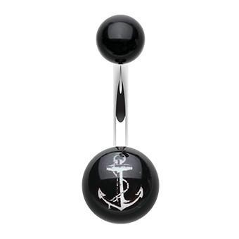 Acrylic Sailors Anchor Belly Button Ring - Basic Curved Barbell. Navel Rings Australia.