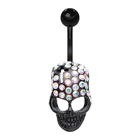 Hardcore Jeweled Blackline Skull - Fixed (non-dangle) Belly Bar. Navel Rings Australia.