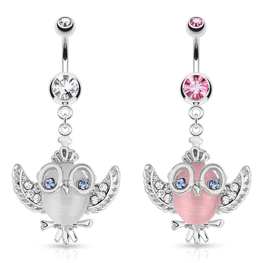 Cute Cats Eye Owl Belly Ring - Dangling Belly Ring. Navel Rings Australia.
