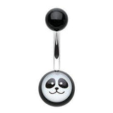 Panda Face Print Belly Button Ring - Basic Curved Barbell. Navel Rings Australia.