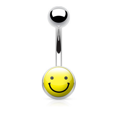 Smiley Face Emoji Navel Piercing Bars - Basic Curved Barbell. Navel Rings Australia.