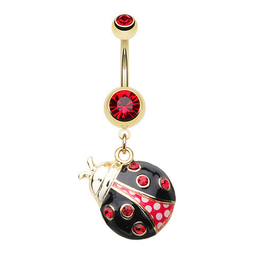 Golden Lady Bug Belly Piercing Ring - Dangling Belly Ring. Navel Rings Australia.
