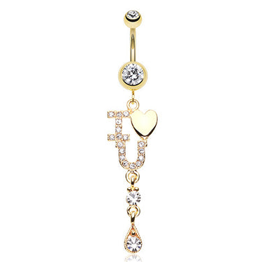 Golden Bella Amore Navel Bar - Dangling Belly Ring. Navel Rings Australia.