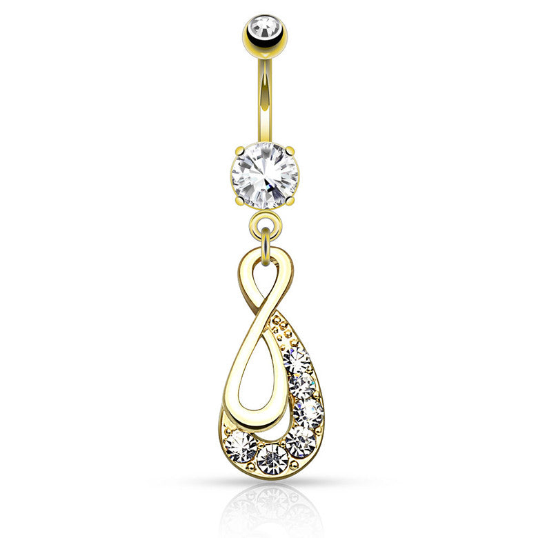 Gem Infinity Belly Piercing Ring with Gold Plating - Dangling Belly Ring. Navel Rings Australia.