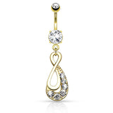 Gem Infinity Belly Piercing Ring with Gold Plating - Dangling Belly Ring. Navel Rings Australia.