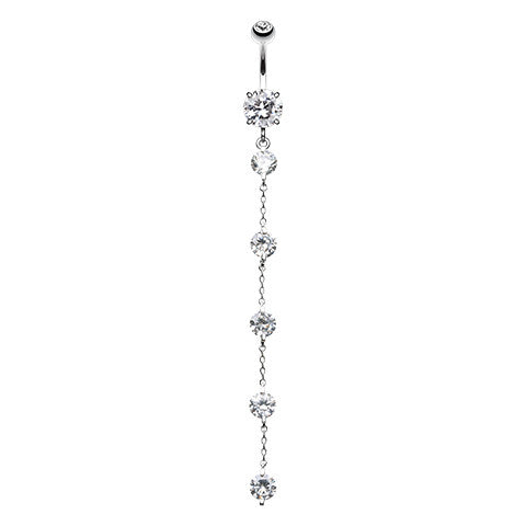 Crystal Falls Long Navel Bar - Dangling Belly Ring. Navel Rings Australia.