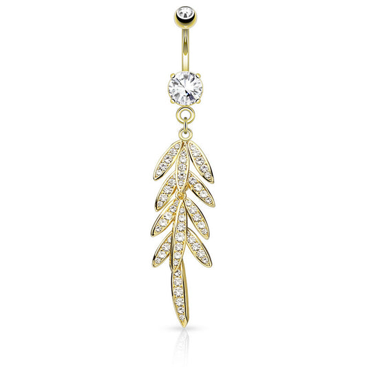 Autumn Falls Petiole Navel Bar with Gold Plating - Dangling Belly Ring. Navel Rings Australia.