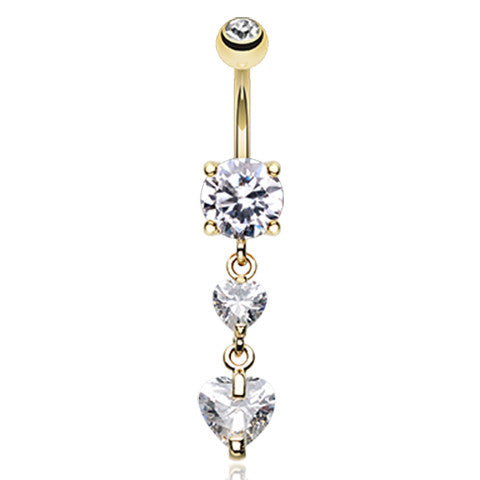 Dixi Crystal Heart Belly Ring in Gold - Dangling Belly Ring. Navel Rings Australia.
