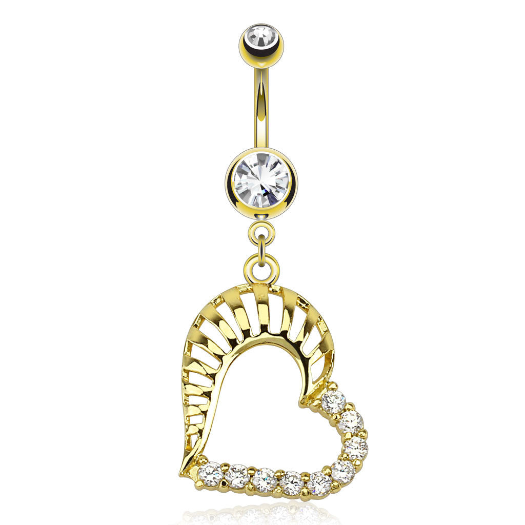 RiRi Heart Navel Jewellery with Gold Plating - Dangling Belly Ring. Navel Rings Australia.