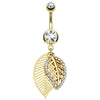 Feuille Leaf Belly Bar with Gold Plating