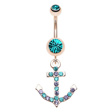 Gold Ocean Anchor Dangly Belly Piercing Rings - Dangling Belly Ring. Navel Rings Australia.
