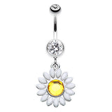 Moonflower Dangly Navel Ring - Dangling Belly Ring. Navel Rings Australia.