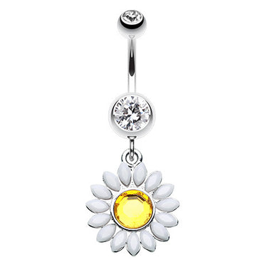Moonflower Dangly Navel Ring - Dangling Belly Ring. Navel Rings Australia.