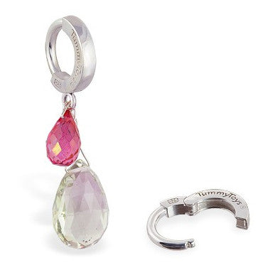 TummyToys® Pink Topaz and Green Quartz Navel Bar - TummyToys® Patented Clasp. Navel Rings Australia.