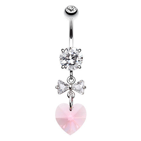 Prism Heart Bow Belly Button Ring - Dangling Belly Ring. Navel Rings Australia.