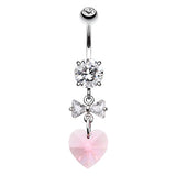 Prism Heart Bow Belly Button Ring - Dangling Belly Ring. Navel Rings Australia.