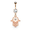 Hamsa Amulet Belly Bar with Rose Gold Plating