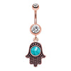 Boho Turquoise Hamsa Belly Dangle With Rose Gold Plating