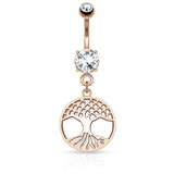 Rose Gold Tree of Life Belly Piercings - Dangling Belly Ring. Navel Rings Australia.