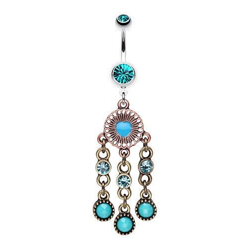 Boho Turquoise Dream Catcher Belly Ring - Dangling Belly Ring. Navel Rings Australia.