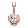 Rose Gold Royal Jeweled Heart Belly Button Bar - Fixed (non-dangle) Belly Bar. Navel Rings Australia.
