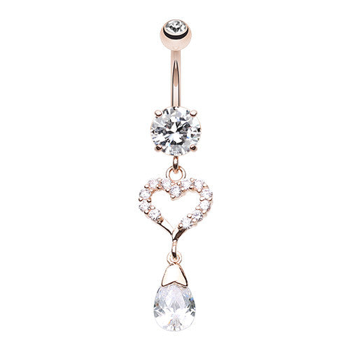 Enchanting Heart Belly Bar with Rose Gold Plating - Dangling Belly Ring. Navel Rings Australia.