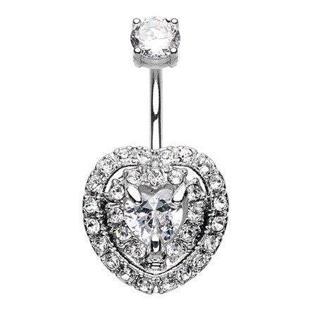 Steel Royal Jeweled Heart Navel Ring - Fixed (non-dangle) Belly Bar. Navel Rings Australia.