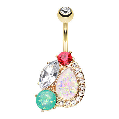 Opal Gem Caboodle Navel Piercing Bar - Fixed (non-dangle) Belly Bar. Navel Rings Australia.