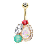 Opal Gem Caboodle Navel Piercing Bar - Fixed (non-dangle) Belly Bar. Navel Rings Australia.