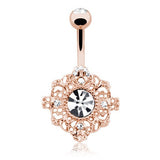Gold Dharma Geometrics Belly Ring - Fixed (non-dangle) Belly Bar. Navel Rings Australia.