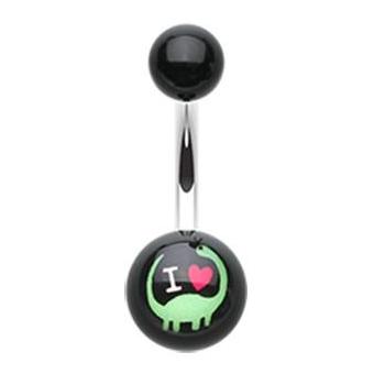 I Love Dino Navel Piercing Bar - Basic Curved Barbell. Navel Rings Australia.