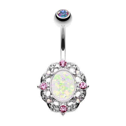 Vintage Opal Belly Piercing - Fixed (non-dangle) Belly Bar. Navel Rings Australia.