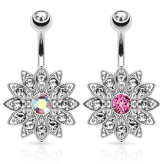 Steel Vintage Antique Flower Burst - Fixed (non-dangle) Belly Bar. Navel Rings Australia.